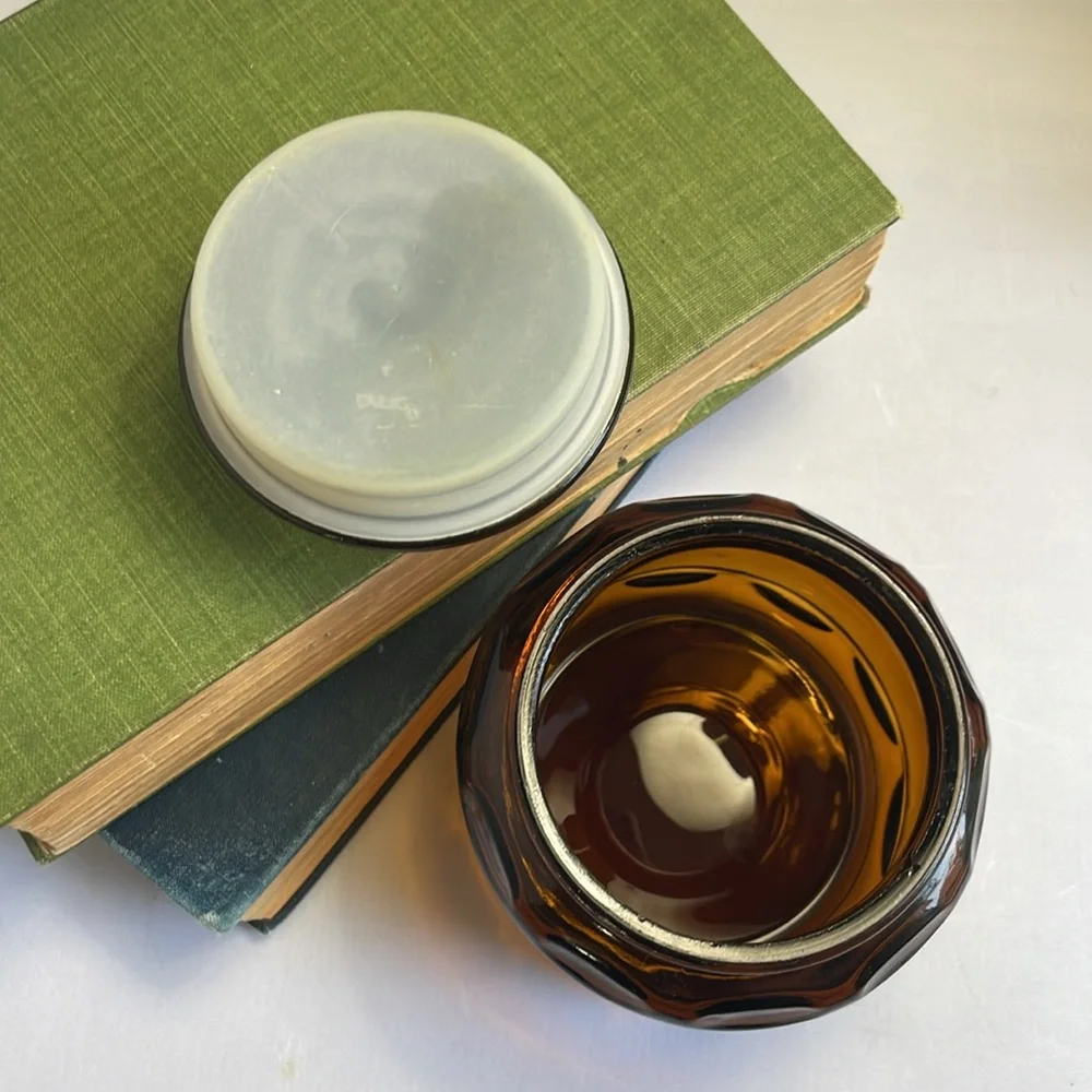 Vintage‎ Small Glass Apothecary Jar with Lid in Brown or Dark Amber